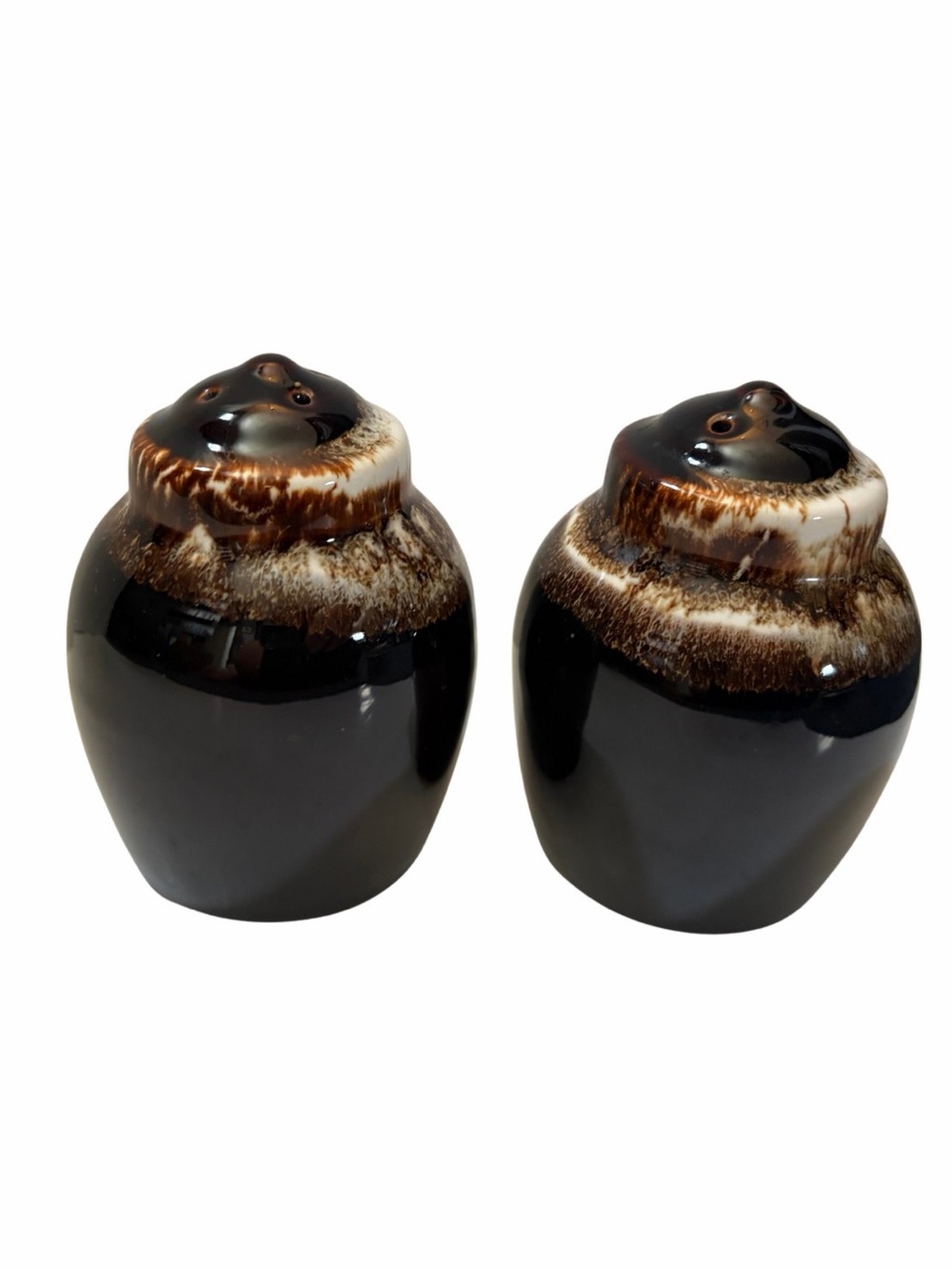 Vintage Mid-Century Pfaltzgraff Gourmet Brown Drip Pattern Salt & Pepper Shakers